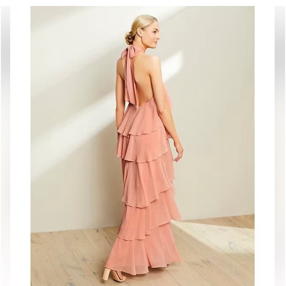 NWT  ANTONIO MELANI
Mariella Crinkled Chiffon
Halter Neck Sleeveless Maxi
Dress - Picture 6 of 12